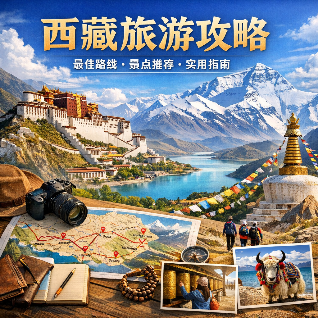 西藏旅游攻略信息图,展示最佳路线、景点推荐和实用指南。